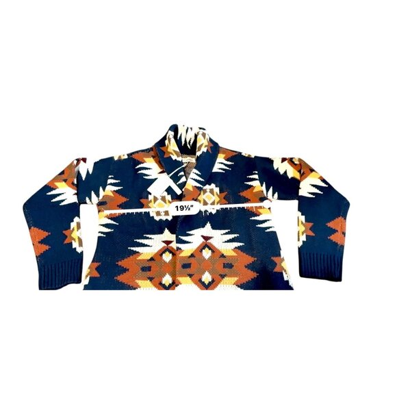 Lucky Brand Women Aztec Print Open Cardigan Sweater M Blue Orange NWT - Picture 3 of 7